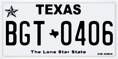 TX license plate BGT0406