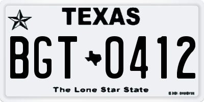 TX license plate BGT0412