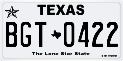 TX license plate BGT0422