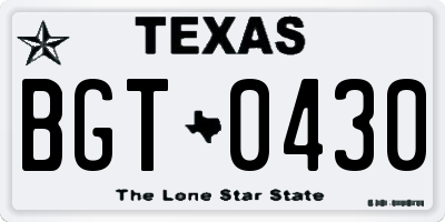 TX license plate BGT0430