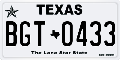 TX license plate BGT0433