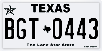 TX license plate BGT0443