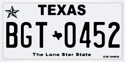 TX license plate BGT0452
