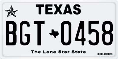 TX license plate BGT0458
