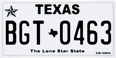TX license plate BGT0463