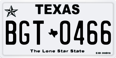 TX license plate BGT0466