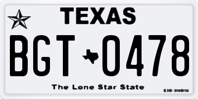 TX license plate BGT0478