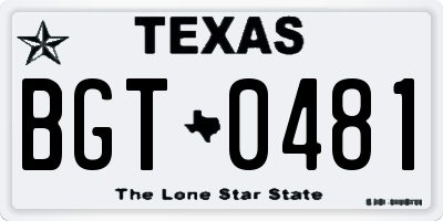 TX license plate BGT0481