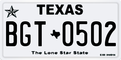 TX license plate BGT0502