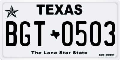 TX license plate BGT0503