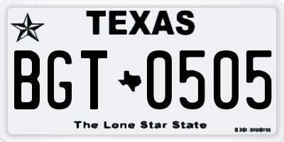 TX license plate BGT0505