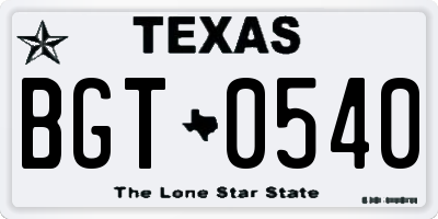 TX license plate BGT0540