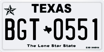 TX license plate BGT0551