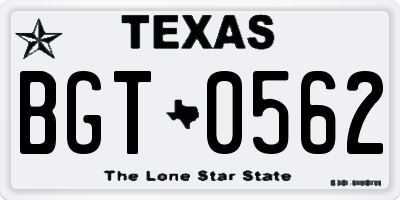 TX license plate BGT0562