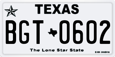 TX license plate BGT0602