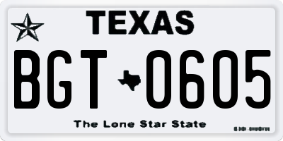 TX license plate BGT0605