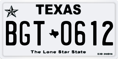 TX license plate BGT0612