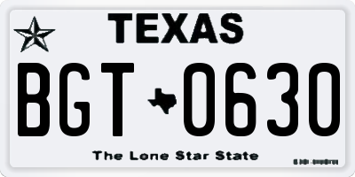 TX license plate BGT0630