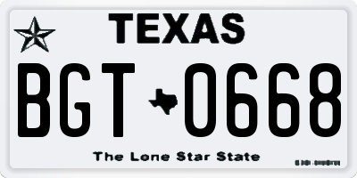 TX license plate BGT0668