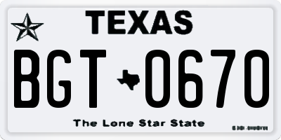 TX license plate BGT0670