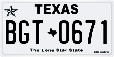 TX license plate BGT0671