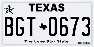 TX license plate BGT0673
