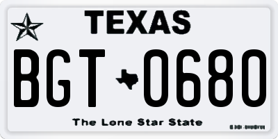 TX license plate BGT0680
