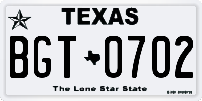 TX license plate BGT0702