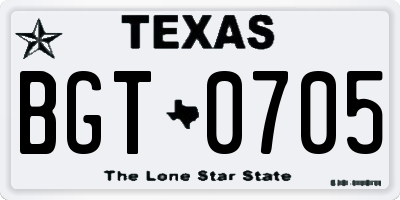 TX license plate BGT0705