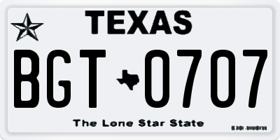 TX license plate BGT0707