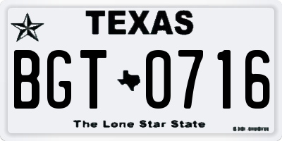 TX license plate BGT0716