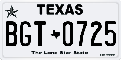 TX license plate BGT0725