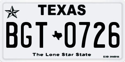 TX license plate BGT0726