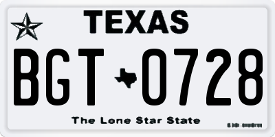TX license plate BGT0728