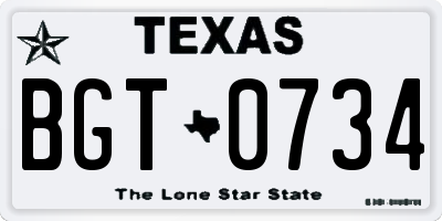 TX license plate BGT0734