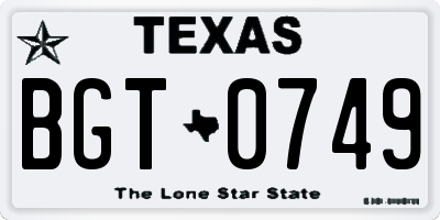 TX license plate BGT0749