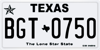TX license plate BGT0750