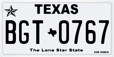 TX license plate BGT0767