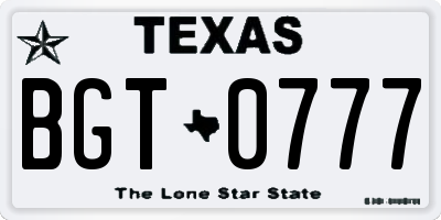 TX license plate BGT0777