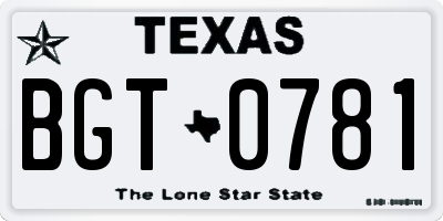 TX license plate BGT0781