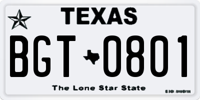TX license plate BGT0801