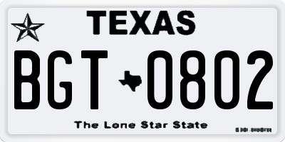 TX license plate BGT0802
