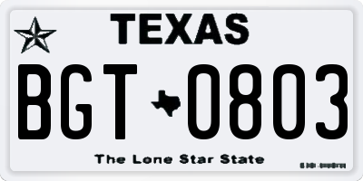TX license plate BGT0803