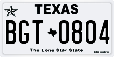 TX license plate BGT0804