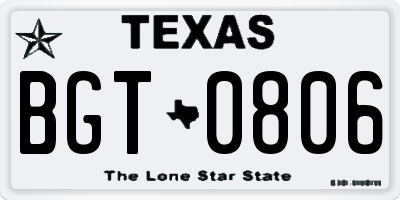 TX license plate BGT0806