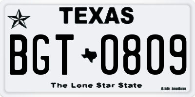 TX license plate BGT0809