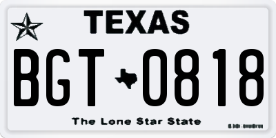 TX license plate BGT0818