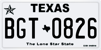 TX license plate BGT0826