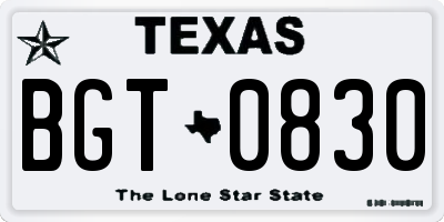 TX license plate BGT0830