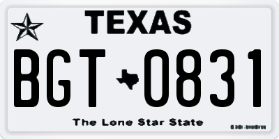 TX license plate BGT0831